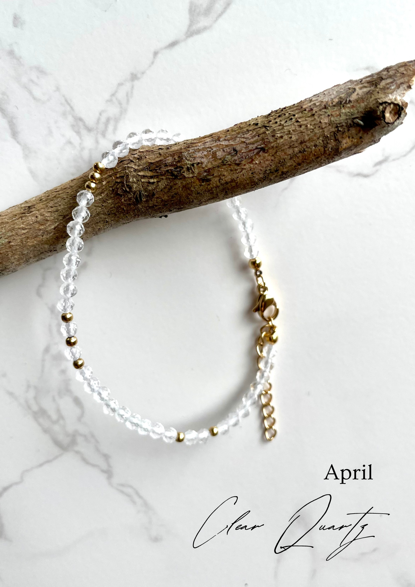 April Birthstone - Clear Quartz Bracelet | Minimalist Crystal Jewelry