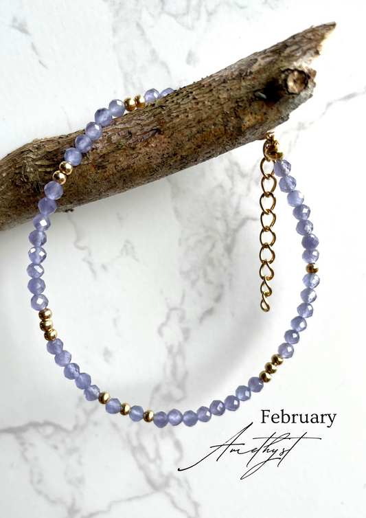 February Birthstone - Amethyst Dainty Bracelet | Healing Jewelry